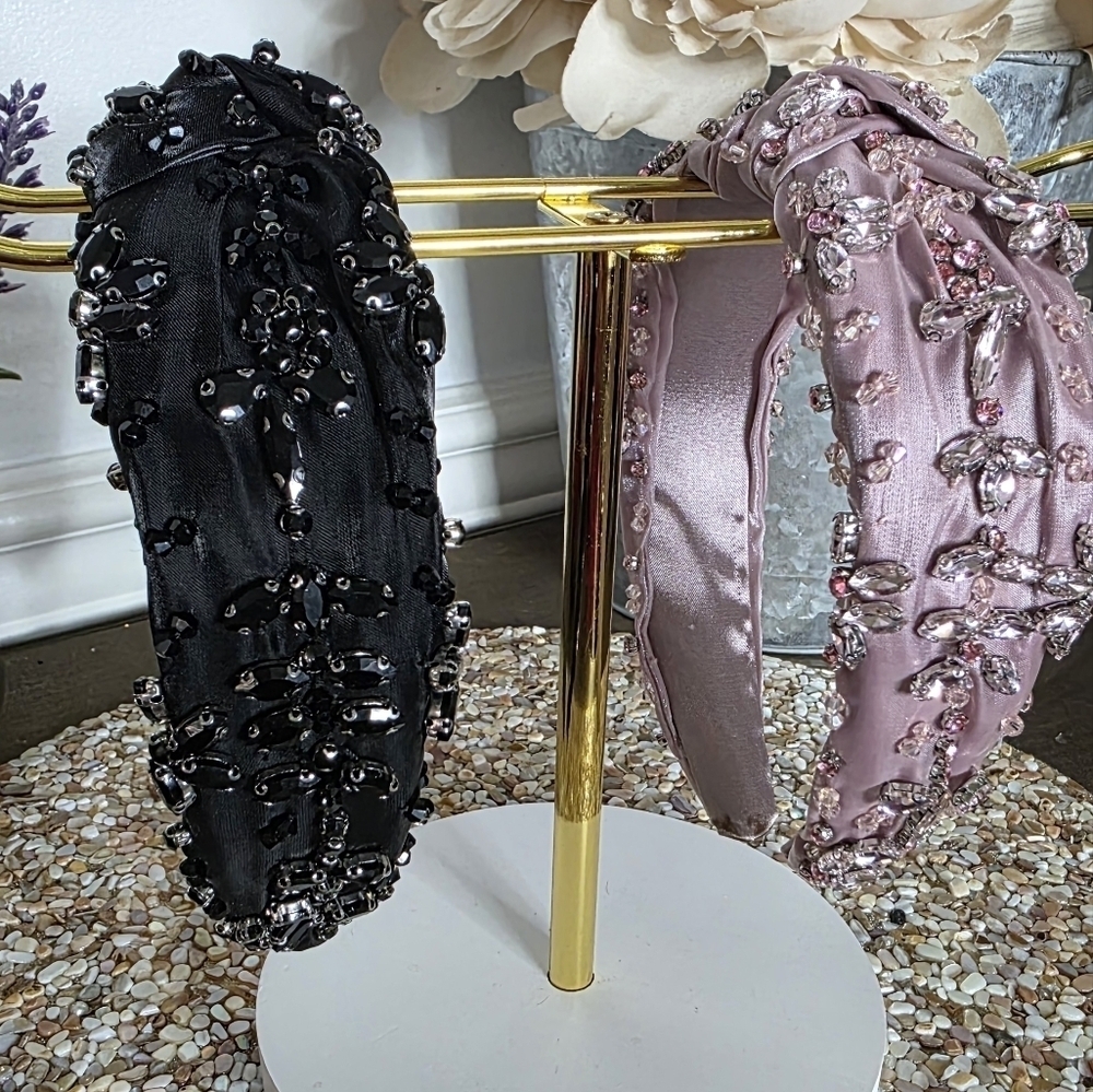 Chic Beaded Headband - Black and Pink